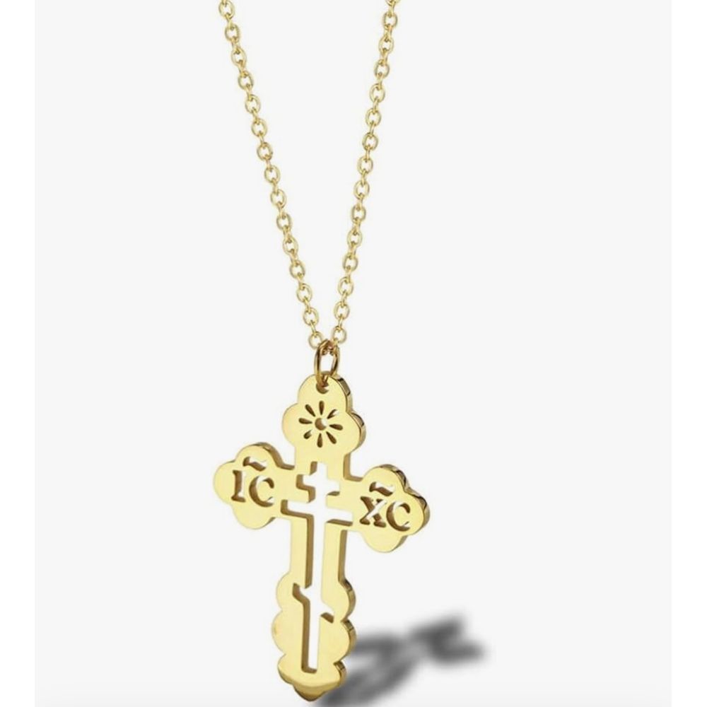Orthodox Christian Cross Necklace Religious IC XC Pendant Gold Plated 316L